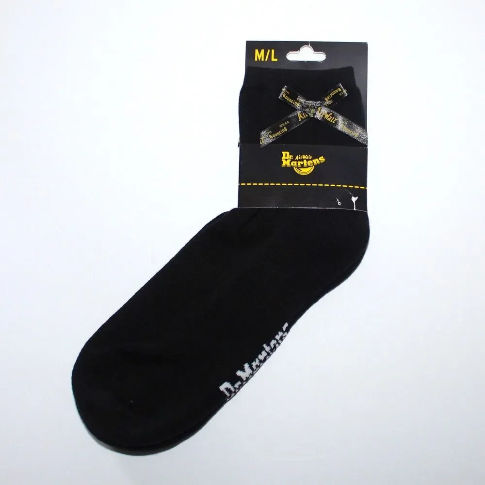 Dr. Martens Black Bow Crew Socks woman M/L AirWair cotton blend rock punk goth